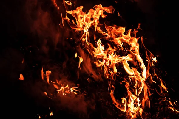 Fire flames on black background. — Stock Photo, Image