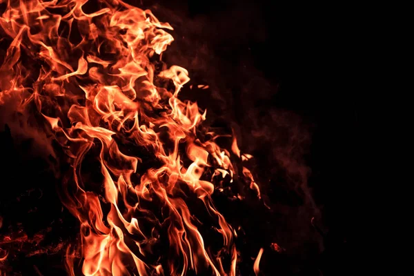 Fire flames on black background. Place for text. — Stock Photo, Image