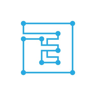 İlk Harf E blockchain logosu kare anahattı kontur