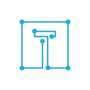 ilk harf T blockchain logosu kare anahattı kontur