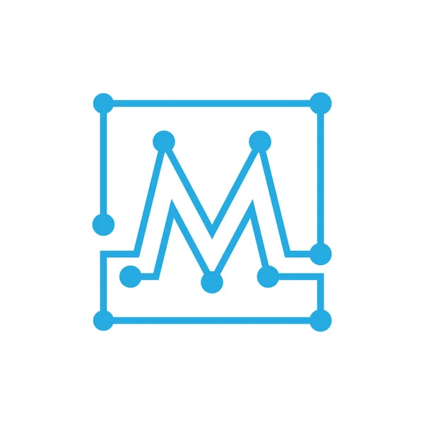 İlk Harf M blockchain logosu kare anahattı kontur