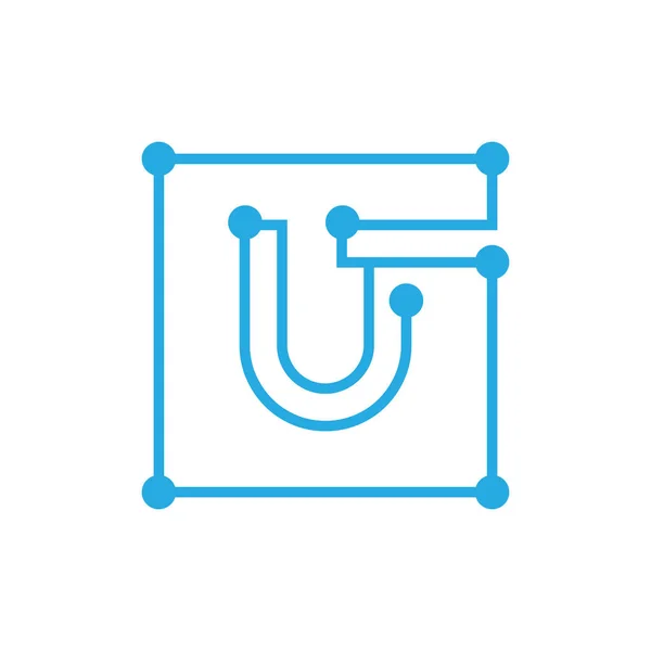 Letra Inicial Blockchain Logo Cuadrado Esquema Trazo — Vector de stock