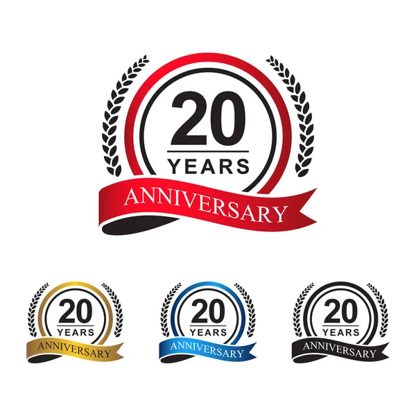 20Esimo Anniversario Anni Cerchio Nastro — Vettoriale Stock