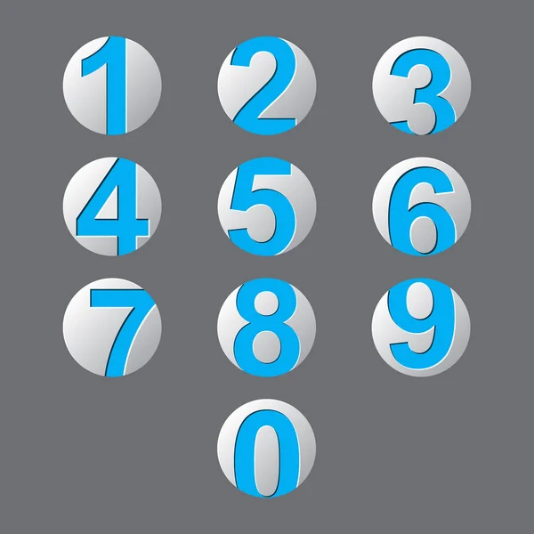 Set Blue Number Icon Shadow — Stock Vector
