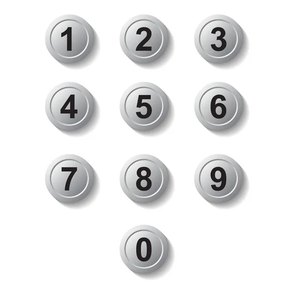 Set Silver Number Button Icon Shadow — Stock Vector