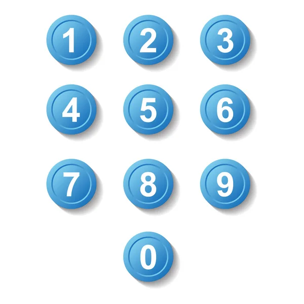 Set Blue Number Button Icon Shadow Stock Illustration