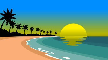 Önünde çam ağacı silueti olan karlı dağ tepelerinin ardında gün doğumunun vektör çizimi. Doğa, seyahat ve macera tasarımları için mükemmel..