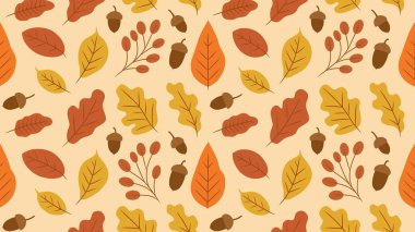 Kırmızı turuncu ve sarı akçaağaç yapraklı renkli sonbahar yaprakları hafif arkaplanda izole edilmiş yassı minimalist vektör tarzında.