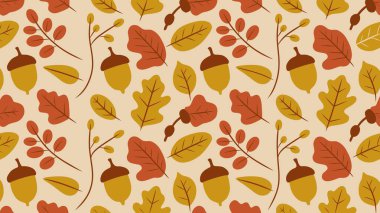 Kırmızı turuncu ve sarı akçaağaç yapraklı renkli sonbahar yaprakları hafif arkaplanda izole edilmiş yassı minimalist vektör tarzında.