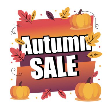 Renkli güz yaprakları, böğürtlenler ve çiçek unsurlarıyla sonbahar büyük satış afişi, mevsimsel alışveriş promosyonları, perakende indirimleri ve pazarlama kampanyaları için mükemmel.