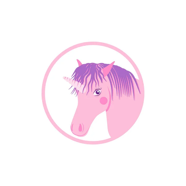 Růžový Jednorožec Kůň Hlavu Fialovou Hřívou Vektorové Ilustrace — Stockový vektor