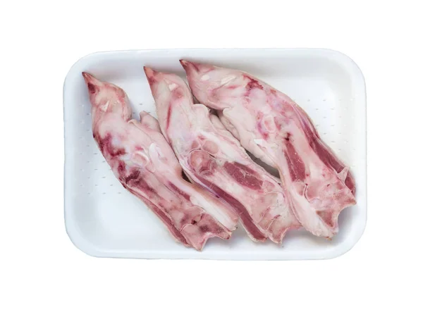 Pies Cerdo Bandeja Blanca Vista Superior Aislada Piernas Para Preparación —  Fotos de Stock
