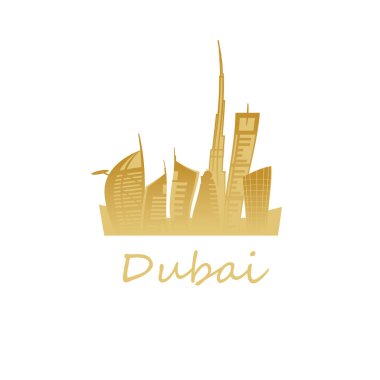 Dubai cityscape gökdelenler ve simge vektör çizim ile. Altın renkleri