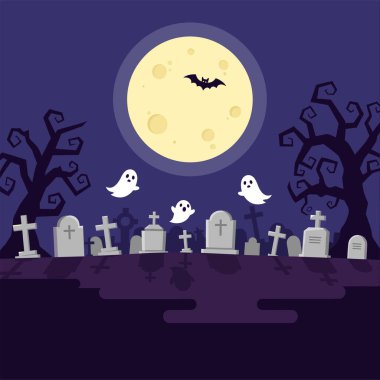 Flat Halloween Mezarlığı İllüstrasyonu