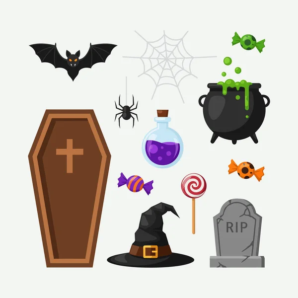 Düz Cadılar Bayramı Dekoratif Elementler Toplama Seti