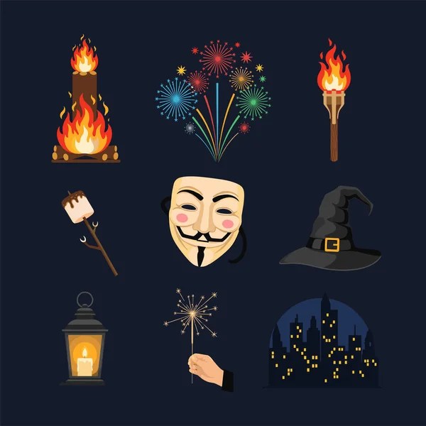 Şenlik Ateşi Gece Simgeleri Çizimi