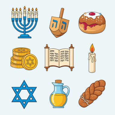Hanukkah Simgeleri Koleksiyon Çizimi