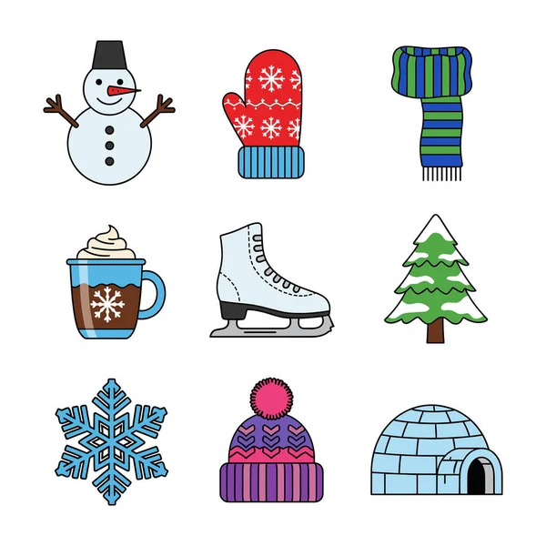 Kış Sezonu Simgeleri Koleksiyon Çizimi