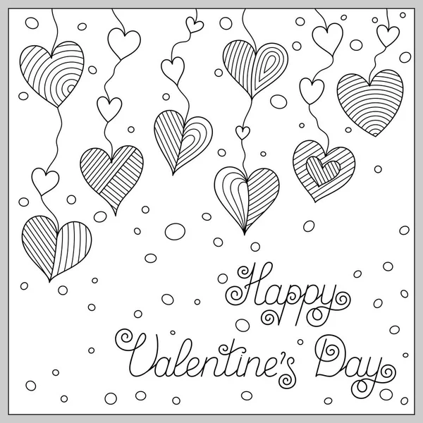 Design Page Coloring Book Doodle Hearts Creative Romantic Layout Happy — Stock Vector