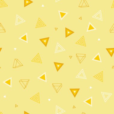 Işık zemin üzerinde sarı üçgen geometrik ihale Seamless modeli. Bebeğin maddeleri ve çocuk ürünleri için sürekli en az hassas arka plan.