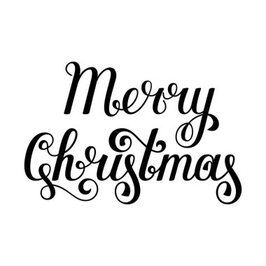 Neşeli Noel el yazısıyla yazılmış yazı, kartpostal, tebrik kartı, davetiye, tebrik, dilek için. Beyaz arka plan üzerinde izole siyah Noel metin. 