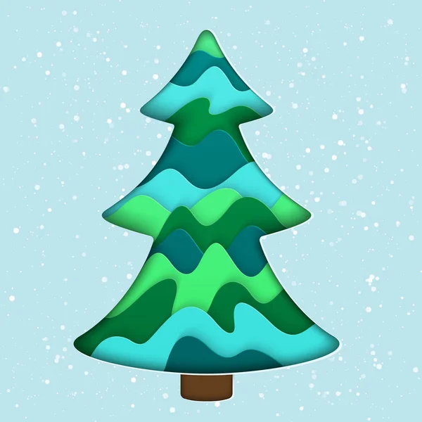Realistische Papier Geschnitten Isolierten Weihnachtsbaum Stilisiertes Papier New Year Design — Stockvektor