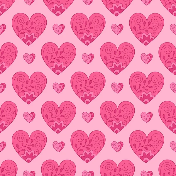 Bright Romantic Seamless Pattern of Pink Hearts on Light Backdro — Stock Vector