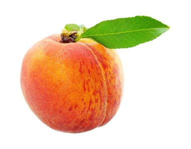 Beyaz Sırt üzerinde Yaprak İzole ile Tasarım Elemanı Olgun Sulu Şeftali