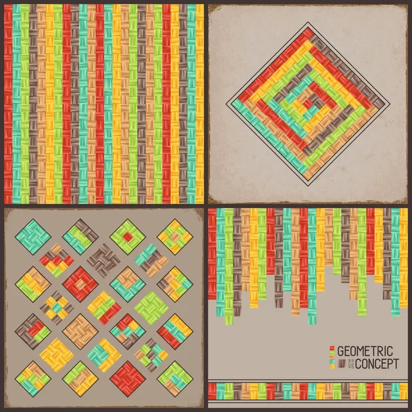 一组明亮梯度方块的几何构图 复古风格 — 图库矢量图片