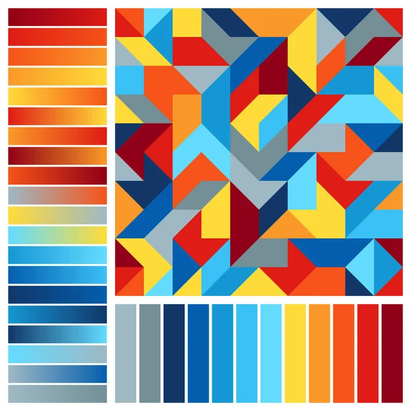 Paleta Colores Armoniosa Con Composición Geométrica Patrón Sin Costura Azul — Vector de stock