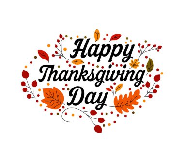 Sonbahar yapraklı Şükran Günü metin dekorasyonu. El yazısı tipografi tebrik kartı vektör illüstrasyonu.