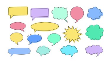 Renkli konuşma balonu vektör çizimi. çizgi roman tarzı sohbet, diyalog ve bağırma kutusu şekilleri.