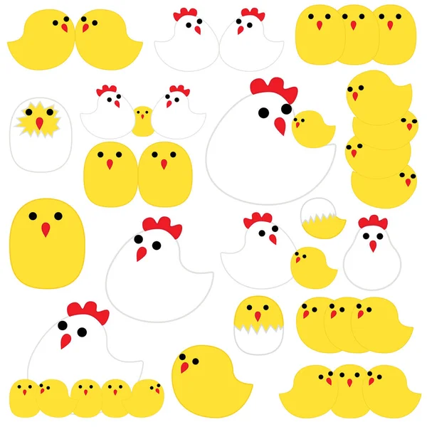 Poulet Ensemble Poules Coquilles — Image vectorielle