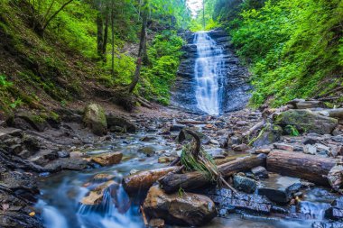 Karpatlar 'daki dağ nehrinde şelale.