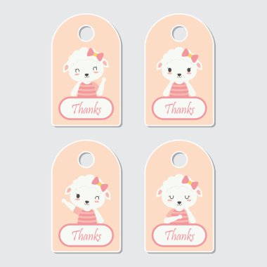 Sevimli koyun çerçevesi hediye etiketi için uygun olan vektör karikatür çizim, teşekkürler etiket ve etiket kümesi set tasarımı