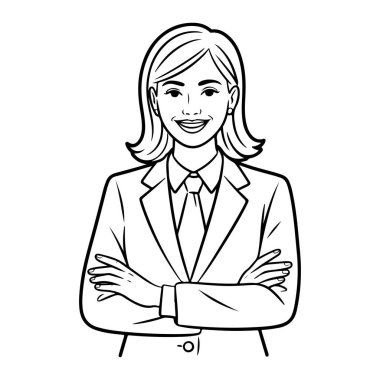 Güvenilir iş kadını silueti, kollarını kavuşturmuş, şeffaf arka planda profesyonelce izole edilmiş şekilde gülümsüyor.