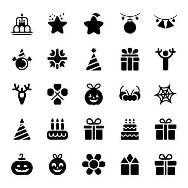 Noel ağacı hediyeleri ve şeffaf arkaplanda izole edilmiş balkabağı silueti içeren bayram simgeleri koleksiyonu