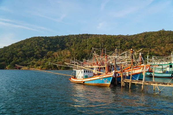 Fishing Boats Port Bridge Thailand — Stock Photo, Image