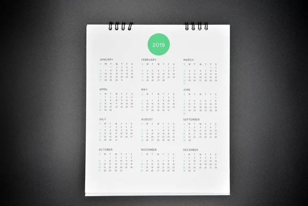 Calendario Mínimo 2019 Maqueta Sobre Fondo Negro — Foto de Stock