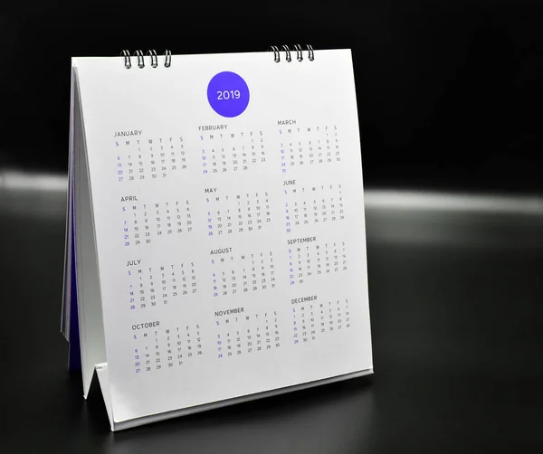 Calendrier Minimal 2019 Maquette Sur Fond Noir — Photo