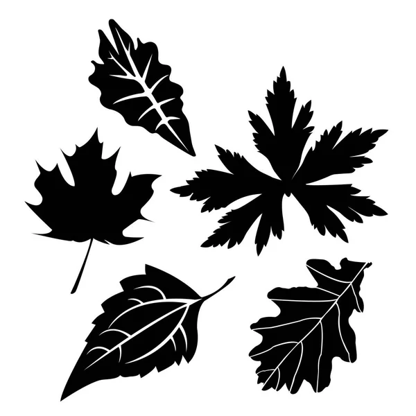 Blad Silhouet Vector Aangezet Met Witte Achtergrond Bladeren Planten — Stockvector