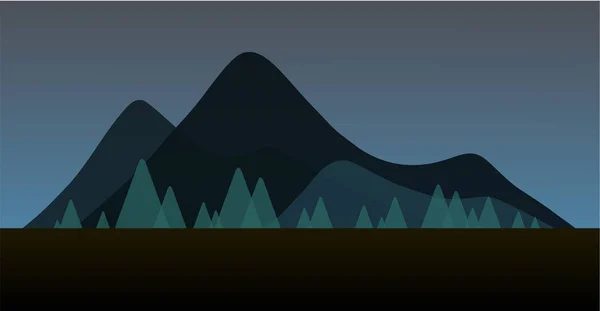 Mínimo Paisaje Montaña Simple Escena Noche — Vector de stock