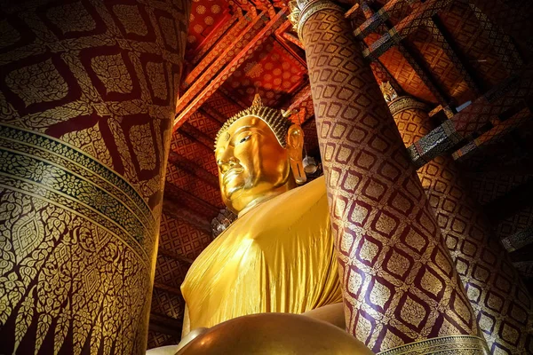 Duża Złota Statua Obrazu Buddy Świątyni Tajlandia — Zdjęcie stockowe