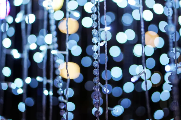 Mavi Işık Bokeh Daire Noel Dekorasyon Led Ampul — Stok fotoğraf