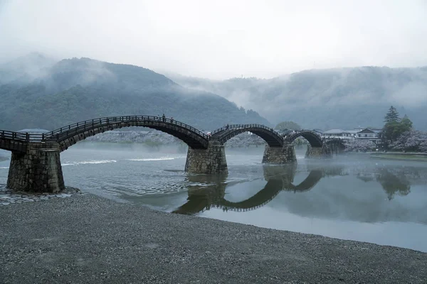 Kintai Kyo Most Deszczowy Dzień Iwakumi Hiroshima Japonia — Zdjęcie stockowe