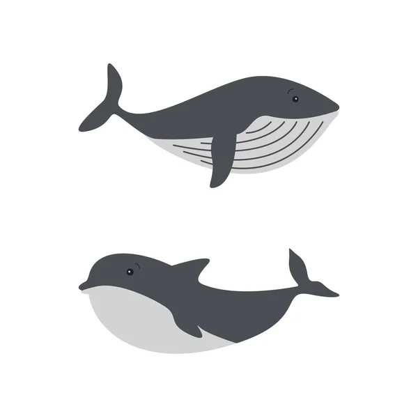 Baleines et dauphins ensemble vectoriel icône design de la mer — Image vectorielle