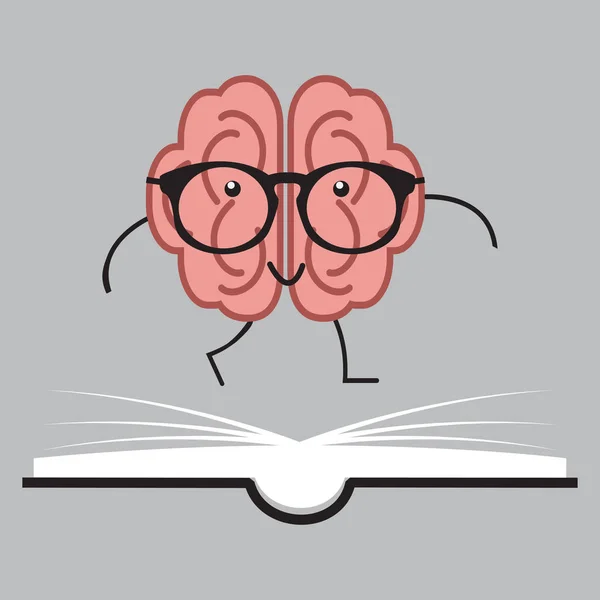 Brain with glasses and book, human vector design — Stock Vector