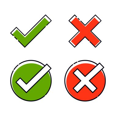 Yeşil kene ve kırmızı kümesini cross. Doğru ya da yanlış. True veya false vektör