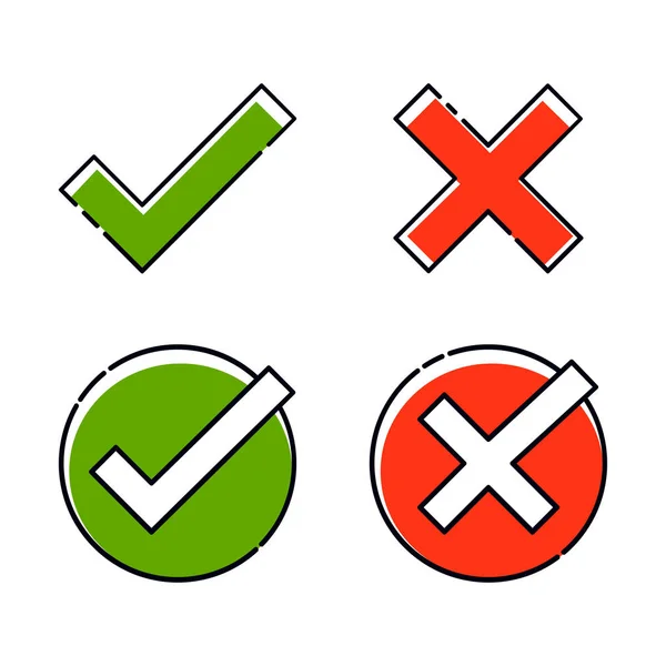 Green tick and red cross set. Right or wrong. True or false vector — Stock Vector