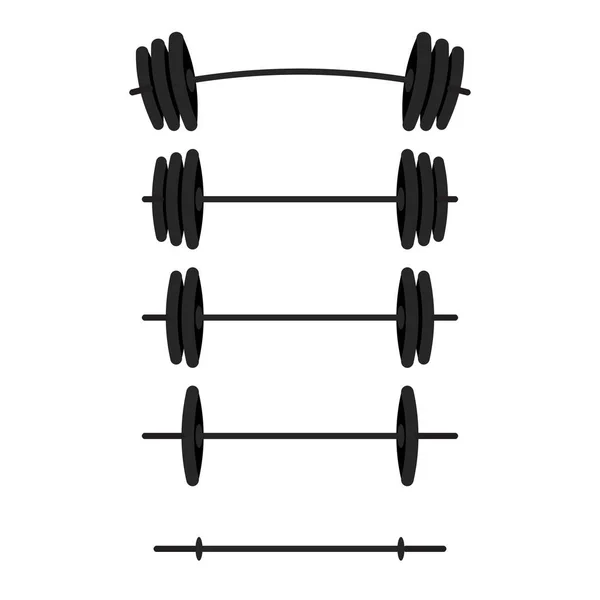 Bilancieri neri con diverso set di pesi per palestra, fitness e atletica. Attrezzature per sollevamento pesi e bodybuilding — Vettoriale Stock